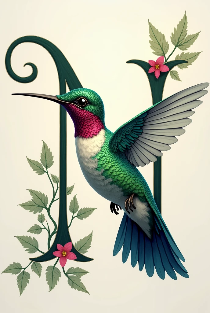 Decorate a letter N with a hummingbird