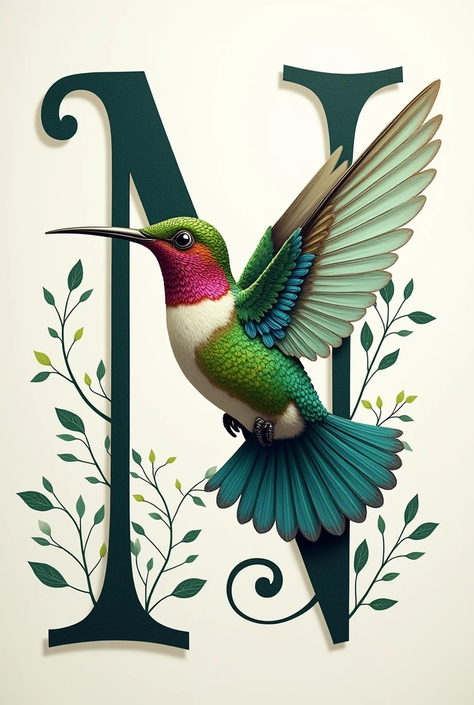 Decorate a letter N with a hummingbird