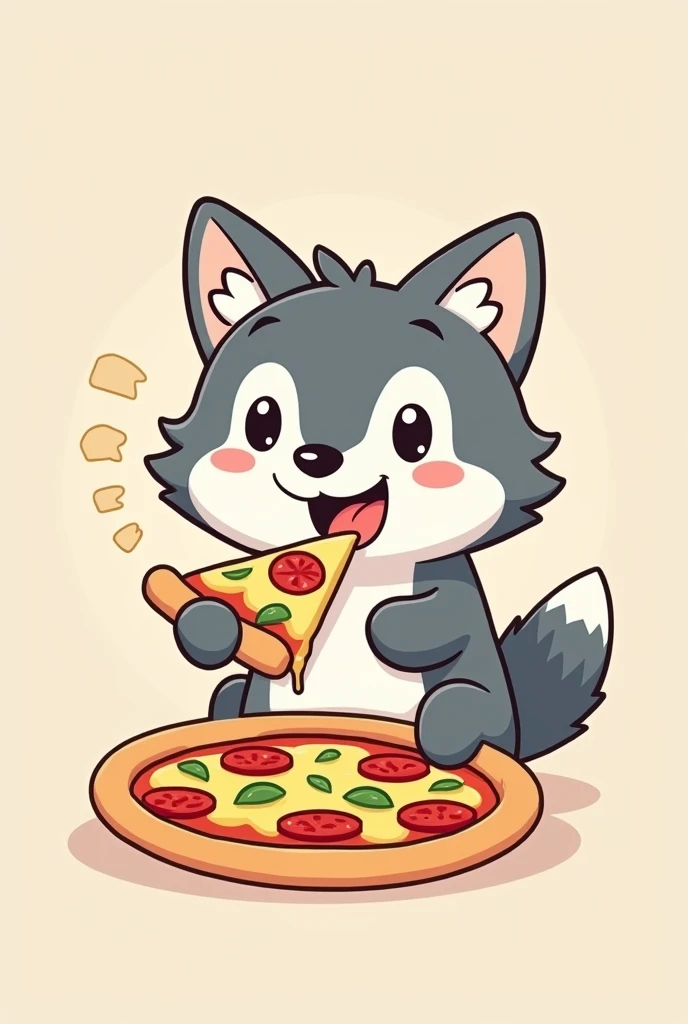 believe me model sheet of a wolf eating pizza kawaii cartoon style