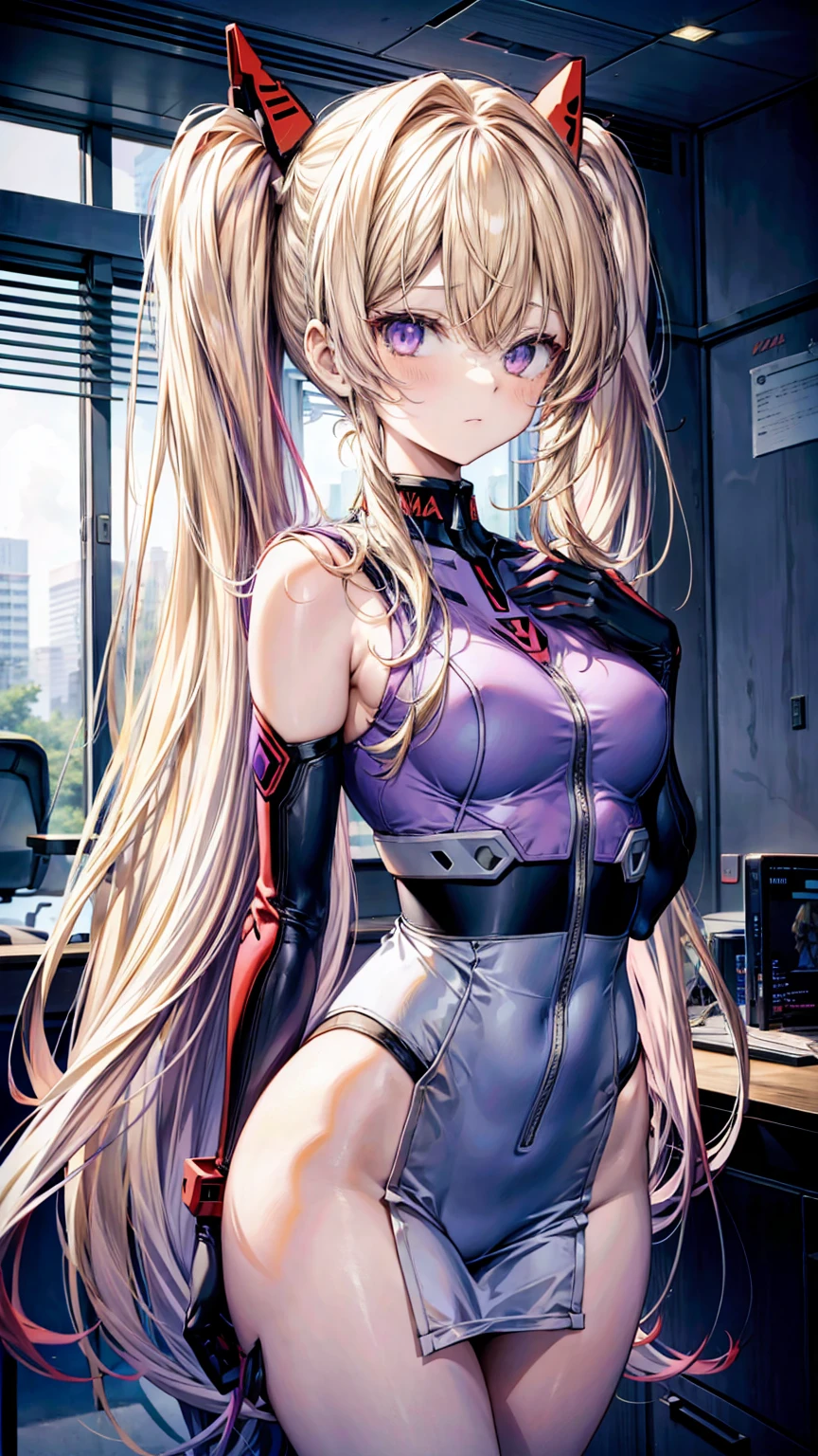 Eva Asuka Langley Blonde long twin tails Inside NERV Headquarters Purple long hair Evaプラグスーツ