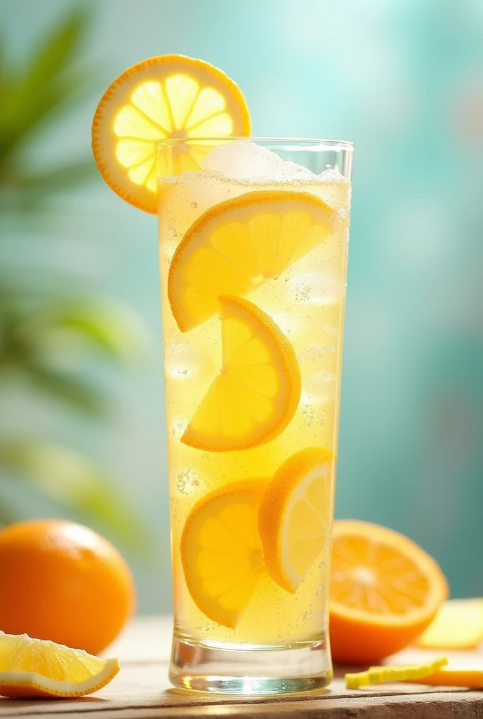 Carbonated coconut water with lemon and orange