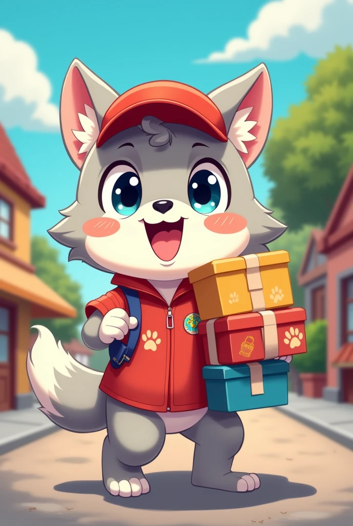 believe me model sheet of a wolf delivery kawaii cartoon style