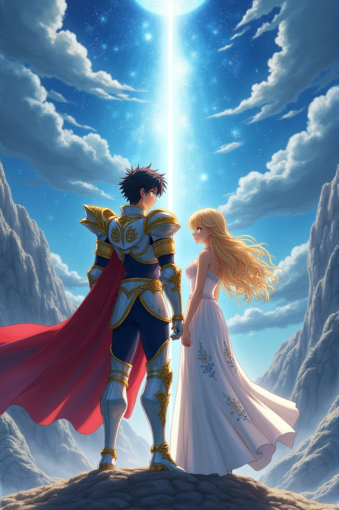 Seiya, the knight of pegasus, with Saori (the reincarnation of Athena)
