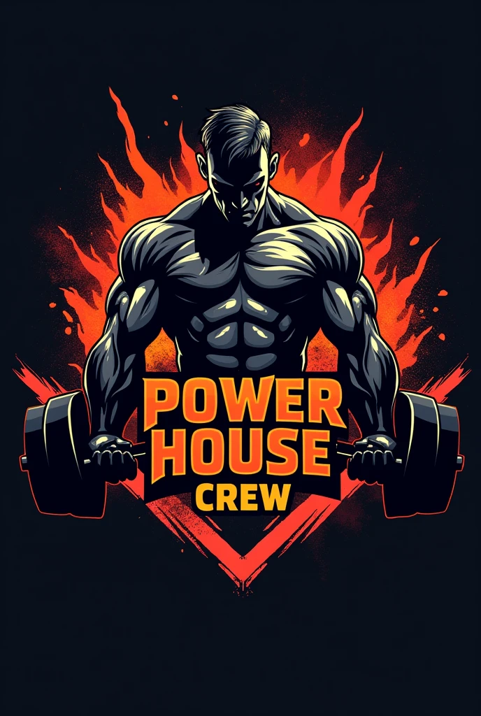 Logo for social networks with the name "POWER HOUSE CREW" where weights and Aggressive gym are shown, imposing 