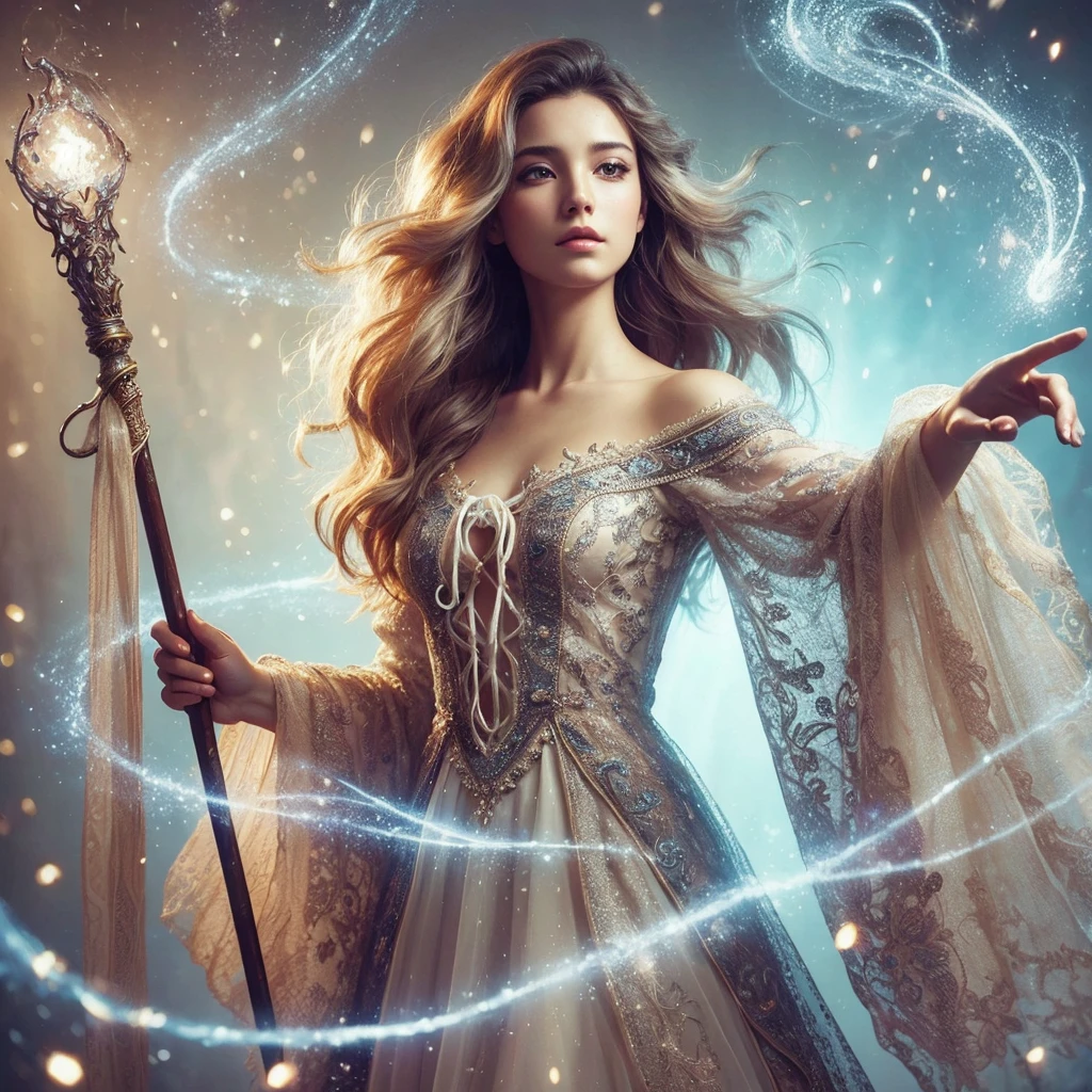 Wizard,High resolution, Ultra high definition, Highest quality, Flowing hair,Wearing Light,Part of the picture goes outside the frame, Speed Line, Otherworldly background,Fantasy,Fantasy