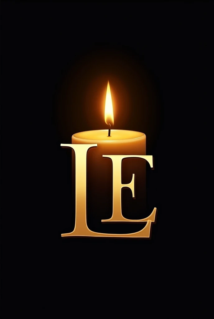 Generate a gold and black logo for a scented candle store in which the protagonists are an L and a lit candle accompanied by the capital letters L and E that look very real