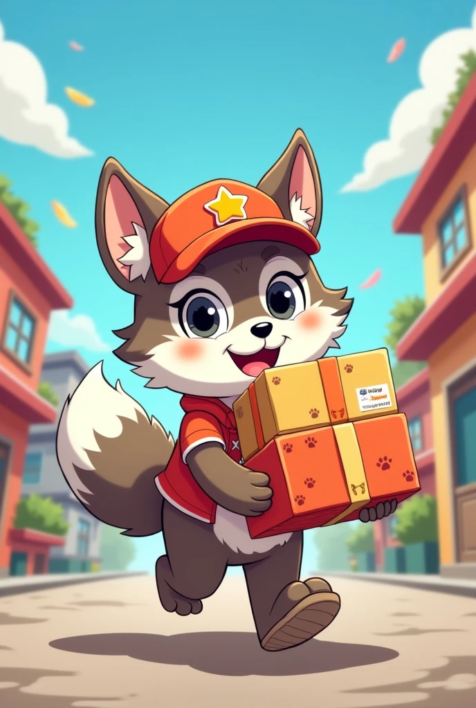 believe me model sheet of a wolf delivery kawaii cartoon style