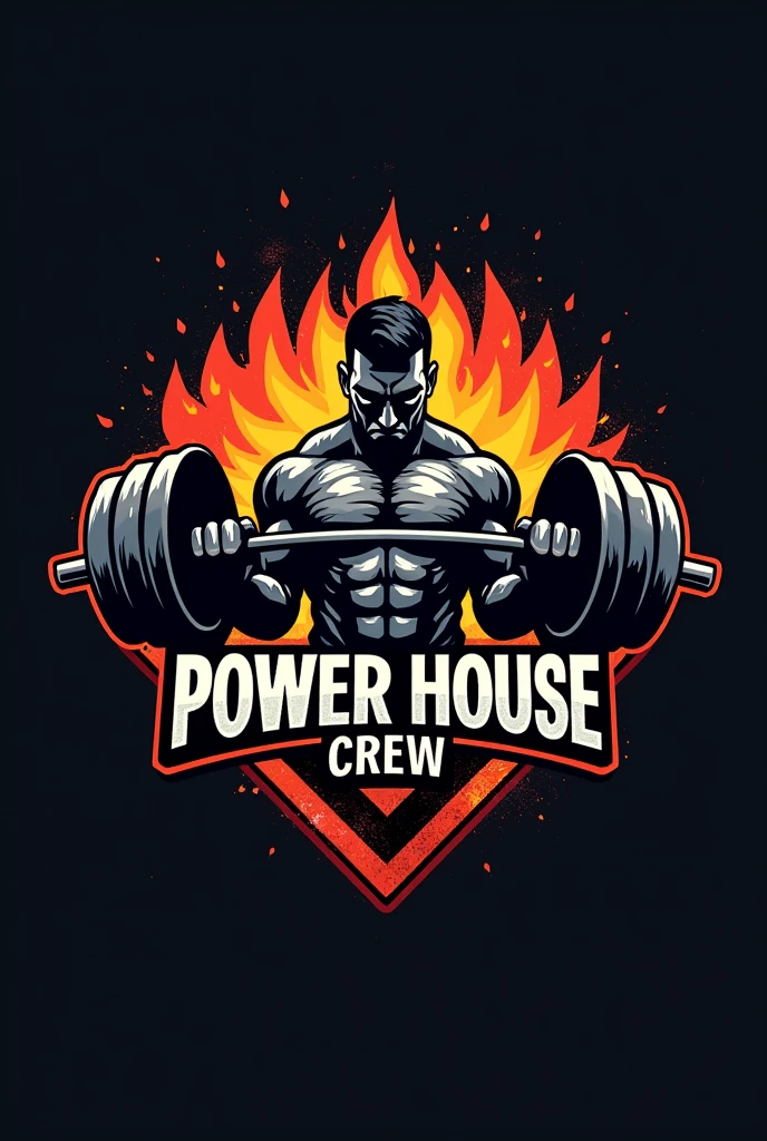 Logo for social networks with the name "POWER HOUSE CREW" where weights and Aggressive gym are shown, imposing 
