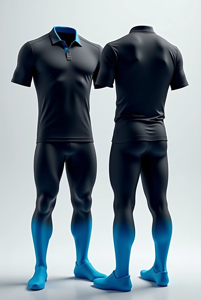 Make a vector of the front and back of a black men&#39;s team uniform with a blue gradient from the hem of the shirt to the middle. Use interclass blouses as inspiration.