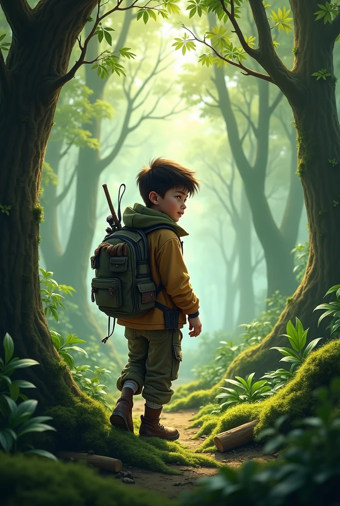 Hunter boy in forest