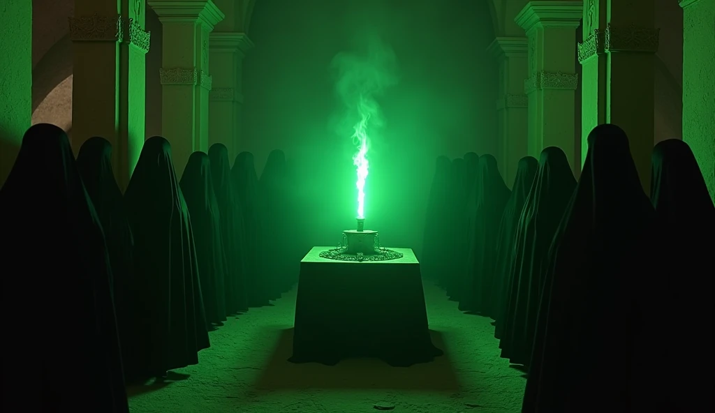 8k、(High angle), (number々の賞を受賞したmasterpiece、Incredible detail、Texture、Maximum details),green flame candle, (summoning magic),(St George's Church in Lalibela at night (Church of Saint George) - Ethiopia), (dark ritual),(dark organization)arafed image of a group of people in a church with candles,lit candle, dark cinematic concept art, elegant cinematic fantasy art, photorealistic dark concept art, by Beeple, dark robes, wojtek fus, gothic epic library concept, gothic epic library, epic cinematic concept art, dark concept art, Beeple and mike winkelmann, symmetrical epic fantasy art, High resolution, masterpiece, Highest quality, Intricate details, Very detailed, Clear focus, practical skin texture, texture, Shot with Canon, 85mm, Shallow and deep, Kodak Vision Color, Exactly, Very detailed, photograph_\(Extremist\), photographpractical, practical, Post-processing, Maximum details, Roughness, Real Life, Extremist practical, Photorealism, photographgraphy, 8K Ultra HD, photographgraphy