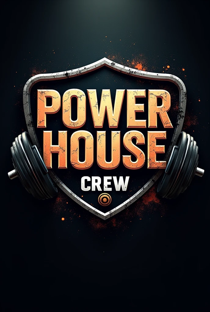 Logo for social networks with the name "POWER HOUSE CREW" where weights and Aggressive gym are shown, imposing, inspiring