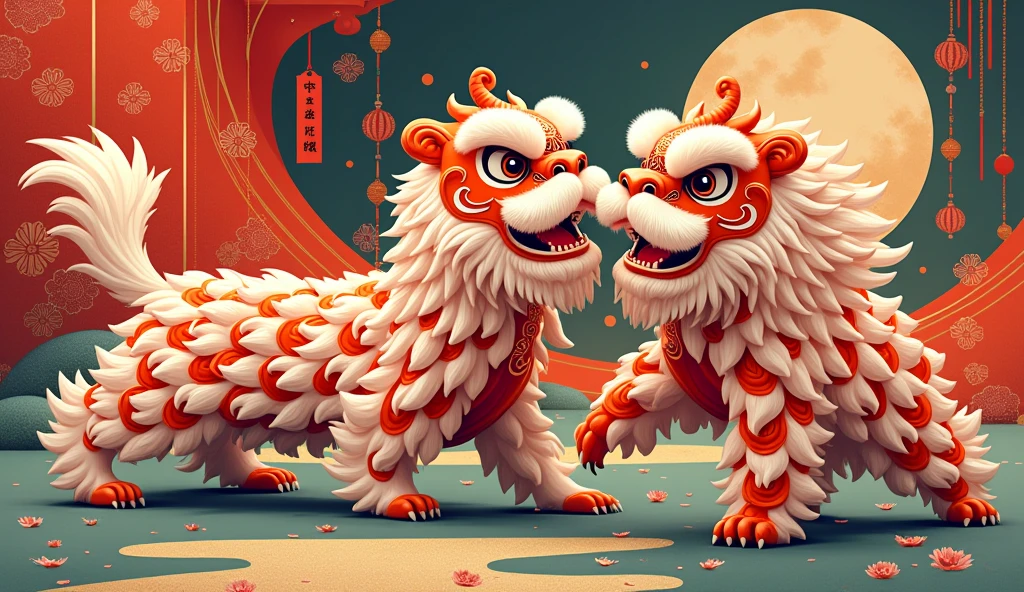 Contemporary illustrations of lion dances like Hokusai KATSUSHIKA

 great power

 Gorgeous and colorful design but calm and elegant design

 Pretty cool
 chic and modern design
 Stylish design