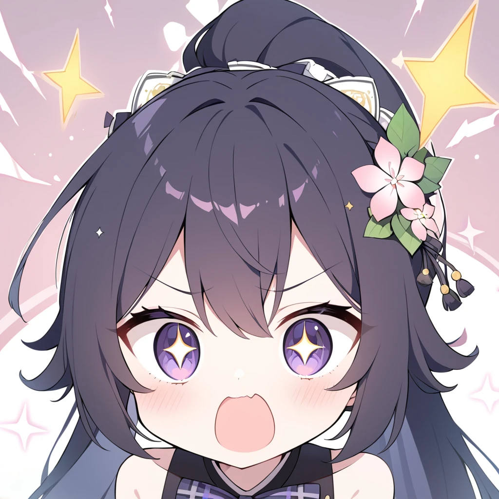 I, 独自of, 1 Girl, of_student, +_+, 黑色of_hair, 高of_Ponytail, 红色of_flower_hair_Decorations