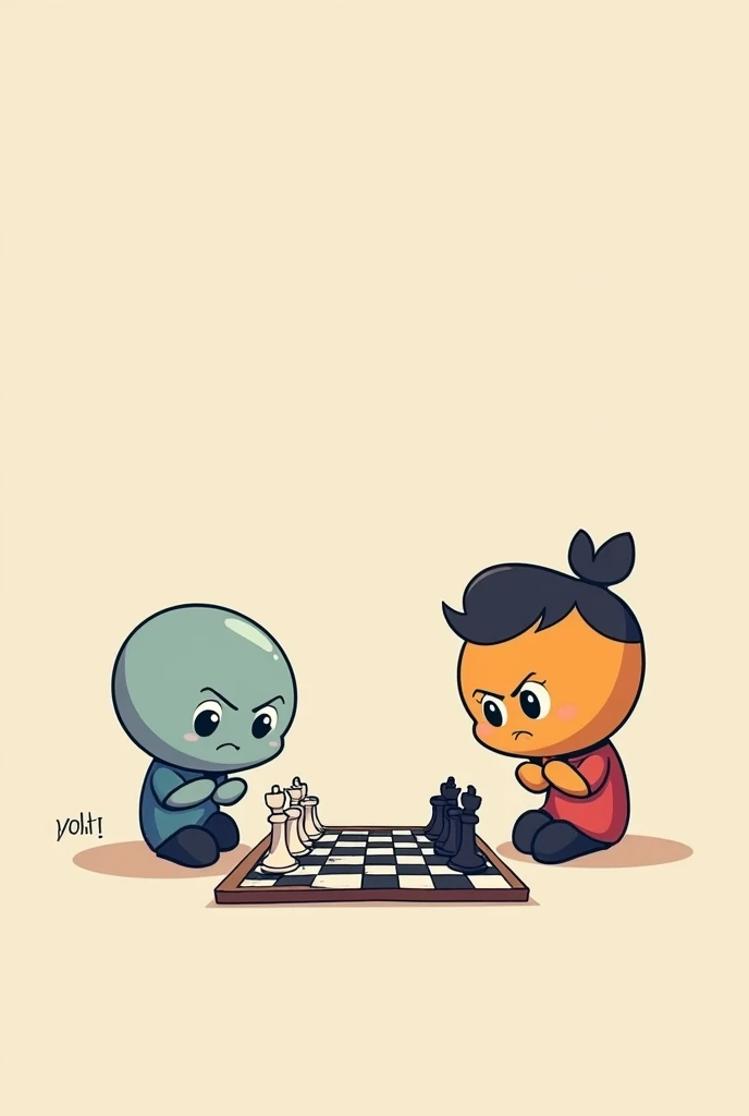 Cartoon，minimalism，Play chess seriously