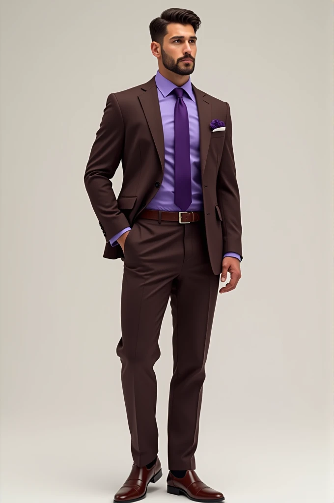 chocolate coat suit & violet shirt tie @ shoe men