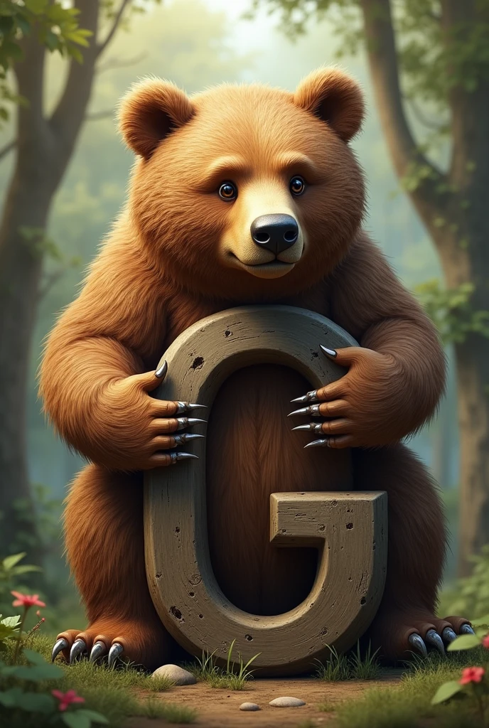 Decorate letter G with a realistic bear