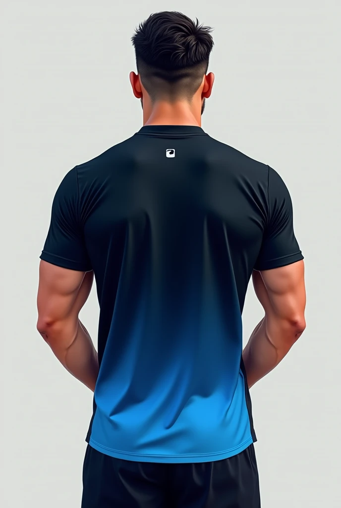 Make a vector of the back of a black men's team shirt with a blue gradient from the bottom of the shirt to the middle. Use interclass blouses as inspiration.