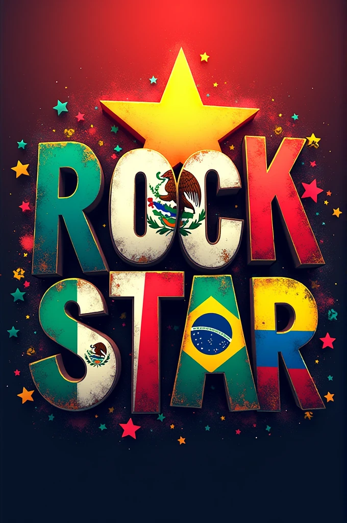 Create an image of the Latin American flags and letters that say Rockstar
