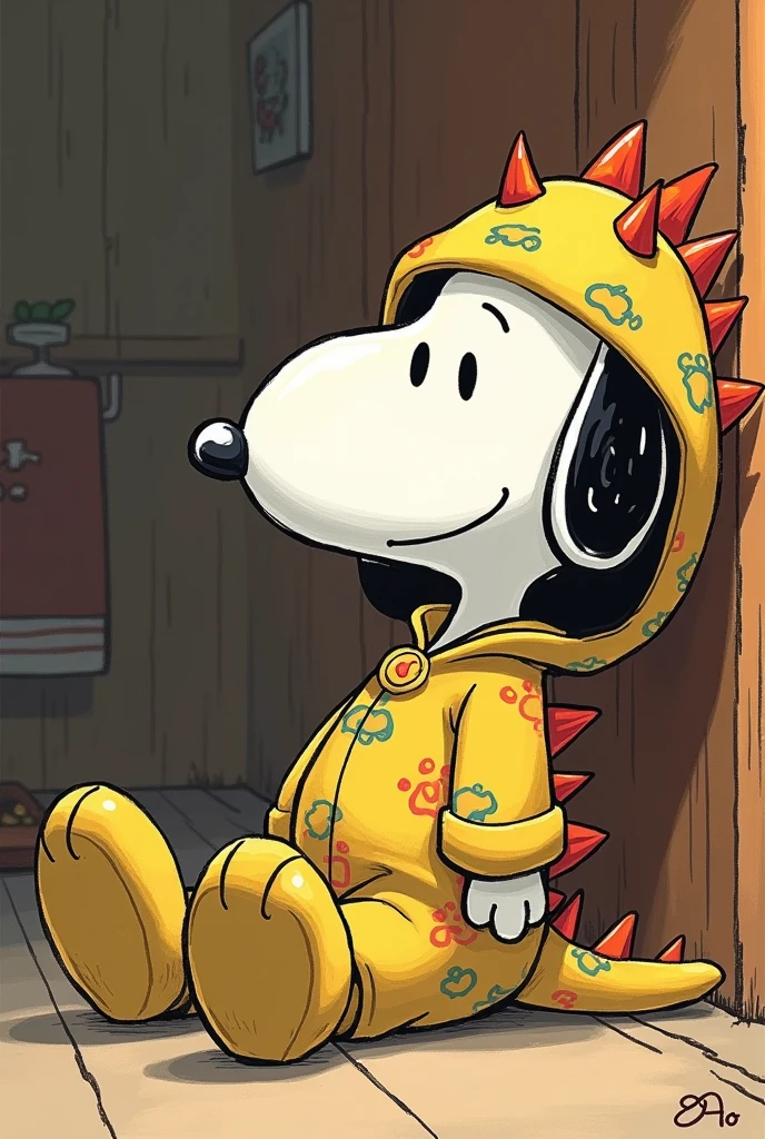 Snoopi in dinosaur pajamas 