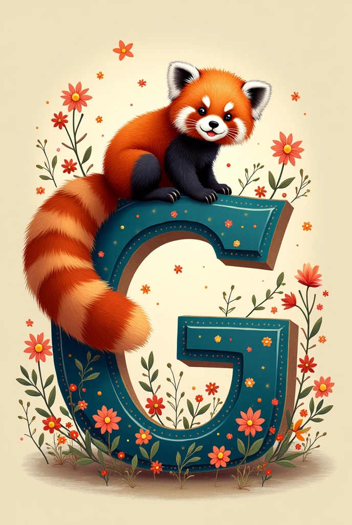 Decorate a colorful letter G with a red panda
