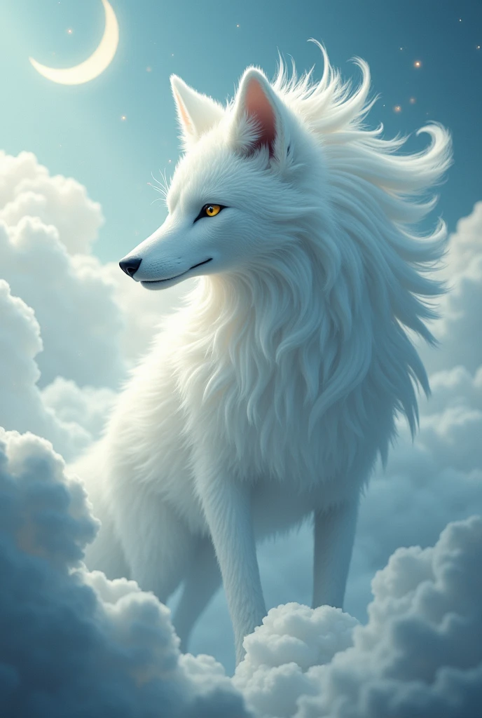 Chinese mythology,Giant White Fox,Thick Clouds,(((9. Tailoring,moon,masterpiece,Best image quality,Super Fine,Super magic,Very detailed,8k resolution,OC Renderer,Dynamic Viewing Angle , ((in front:1.4))