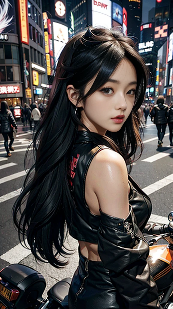 ultra HD、Shibuya City、Black-long haired beauty、Taiwanese、4、Harley-Davidson