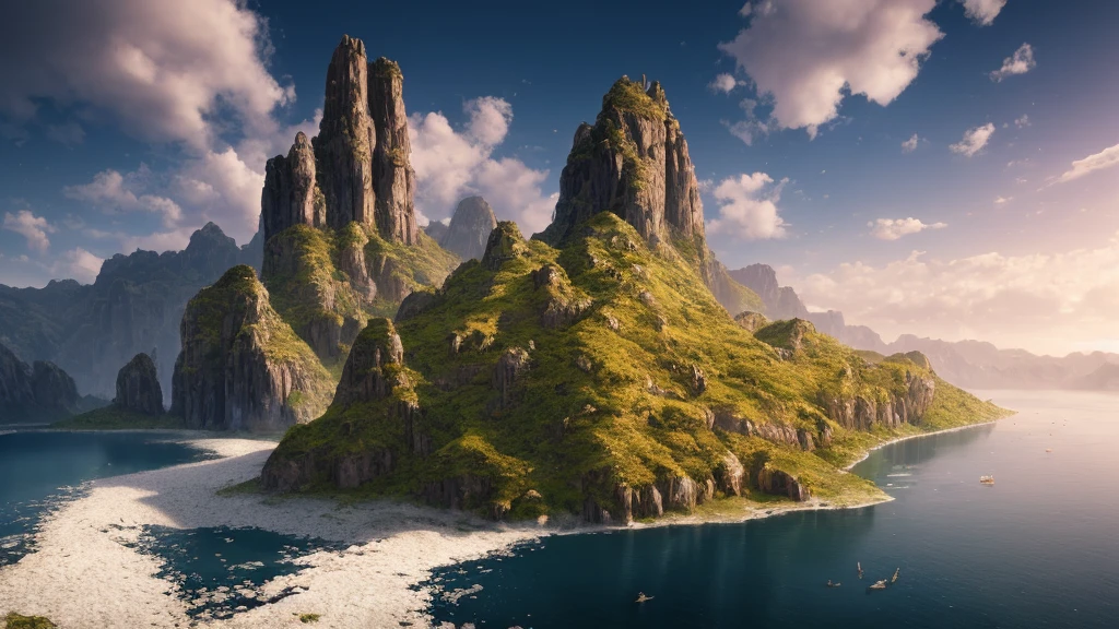 Masterpiece, best quality, high quality, extremely detailed CG unity 32k UHD wallpaper, landscape, outdoor, sky, clouds, sky, no humans, mountain, landscape, water, tree, blue sky, waterfall, cliff, nature, lake, river , cloudy skies, award winning photography, bokeh, depth of field, HDR, bloom, chromatic aberration, photorealism, very detailed, trending on artstation, trending on CGsociety, intricate, high detail, dramatic, half way art