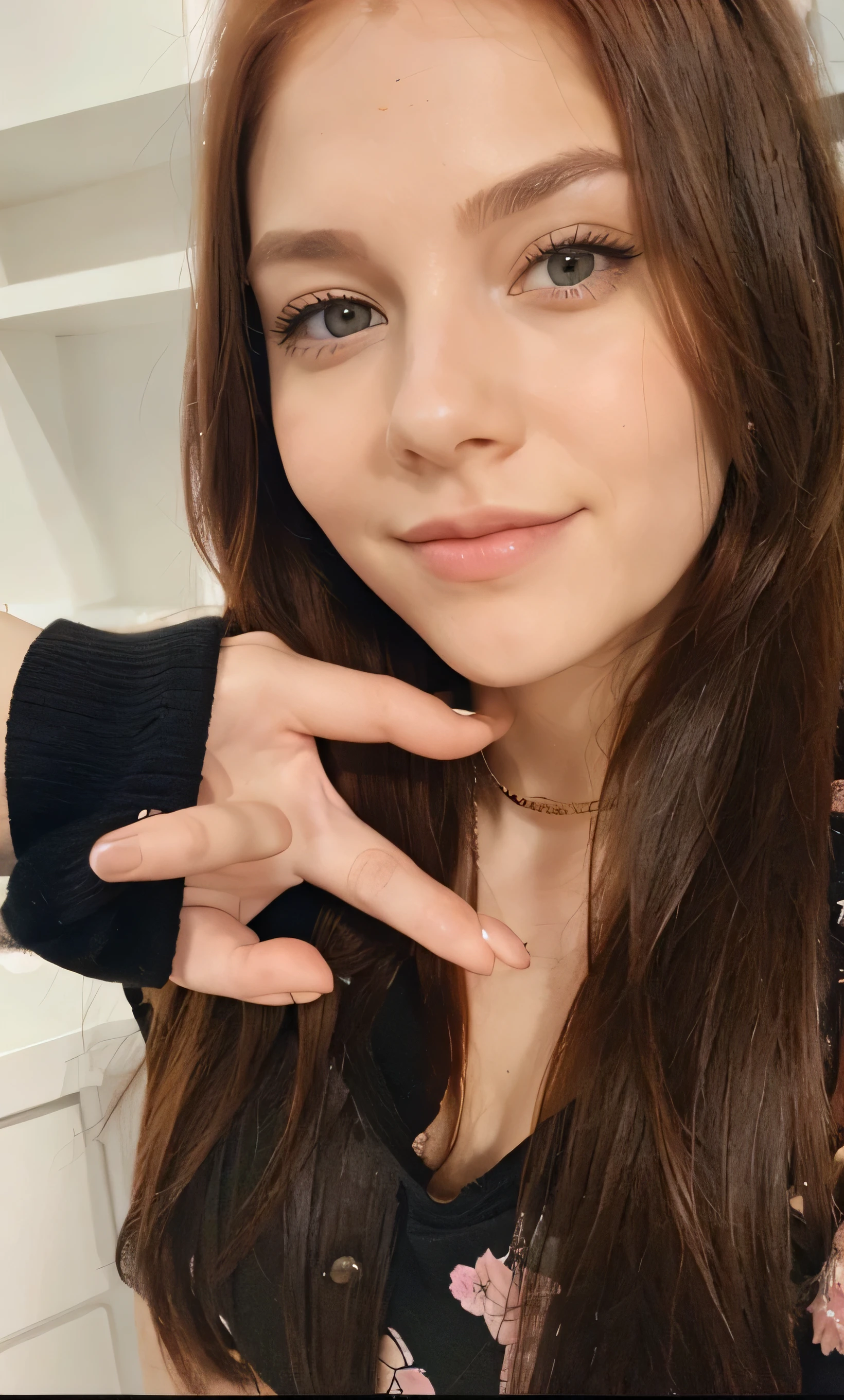 Different pose, pretty girl with copper hair and black clothes with pink