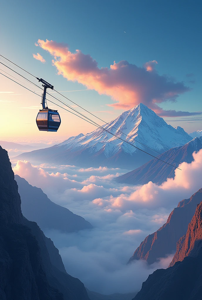 Bolivian sky landscape with the cable car and the illimani