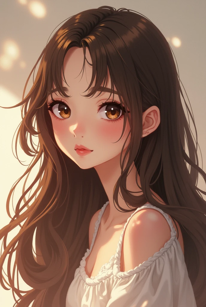 a girl with long brown anime style hair