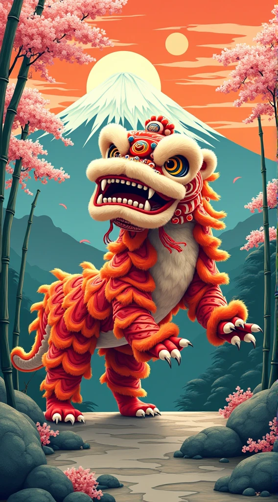 Contemporary graphic art with lion dances like Hokusai KATSUSHIKA
great power
Gorgeous and colorful design but calm and elegant design
traditional Japanese scenery
bamboo, bamboo bushes, cherry blossoms, rocks, and Mt. Fuji
Pretty cool
chic and modern design
Stylish design