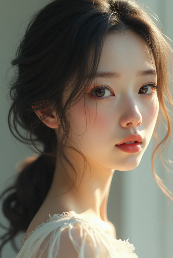 A girl beautiful face and fair colour long hair