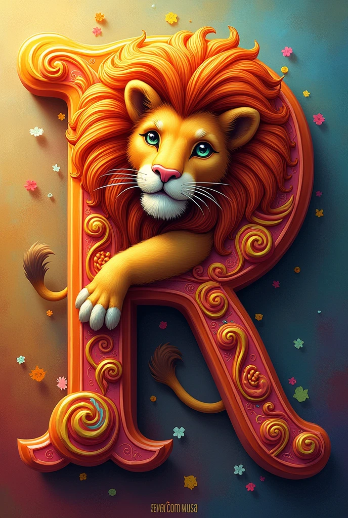 Decorate colorful letter r with a lion