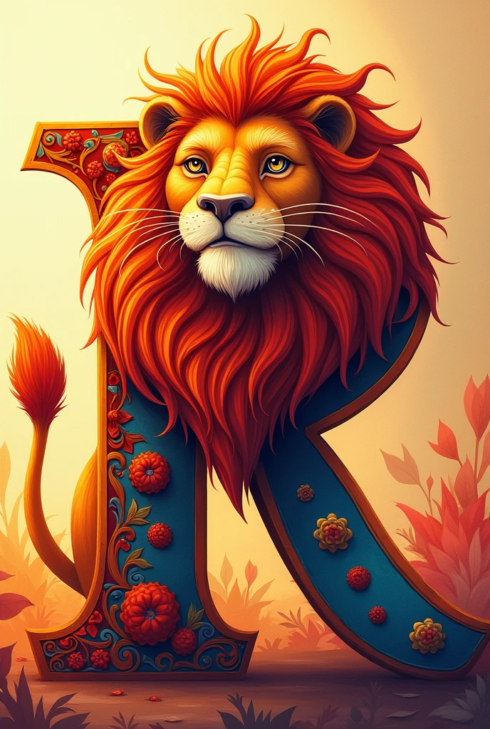 Decorate colorful letter r with a lion