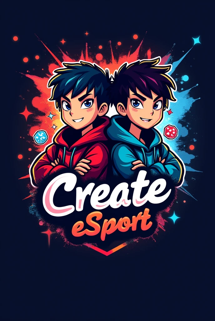 create a logo for an e-sports team with animated characters based on young Brazilian peripherals, try to combine this street style of the favelas with the gamer side. Also put the name in the logo, what is it "Create eSports"