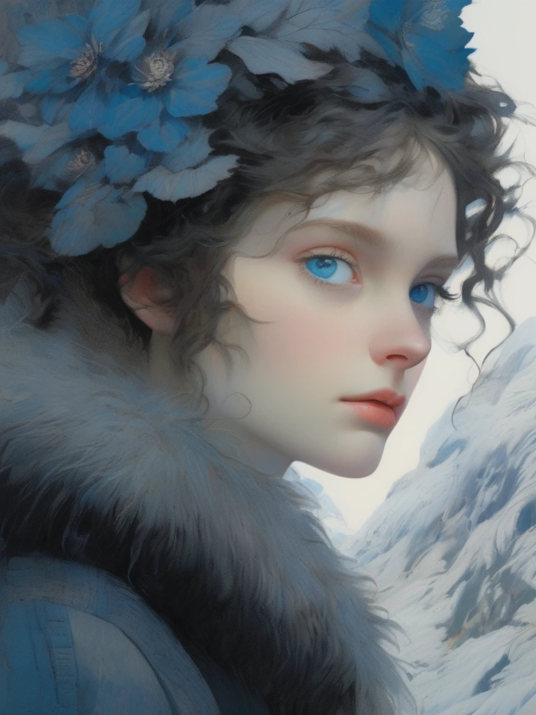 young woman :blue eyes :black fur :Very detailed :deconstructivism style, (masterpiece,Best Quality:1.5)