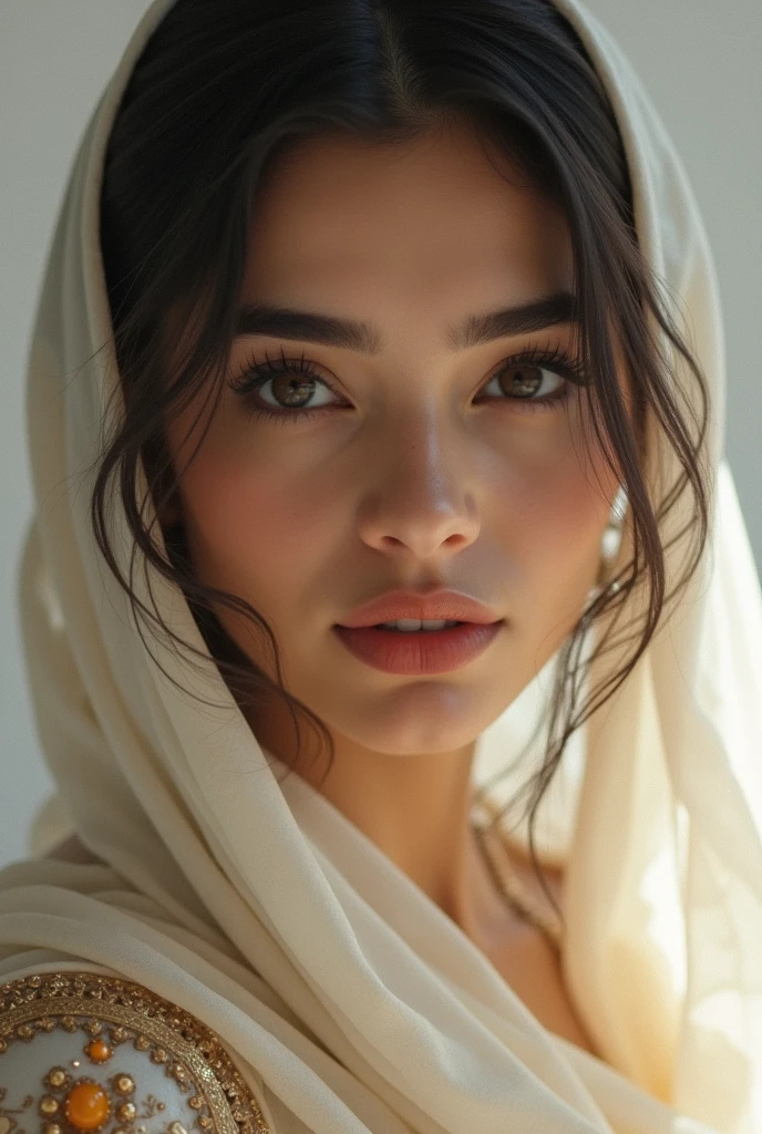 Golden ratio beautiful face, white face, pale skin, indian muslim