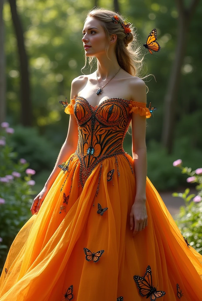 Create a princess dress based on a monarch butterfly 