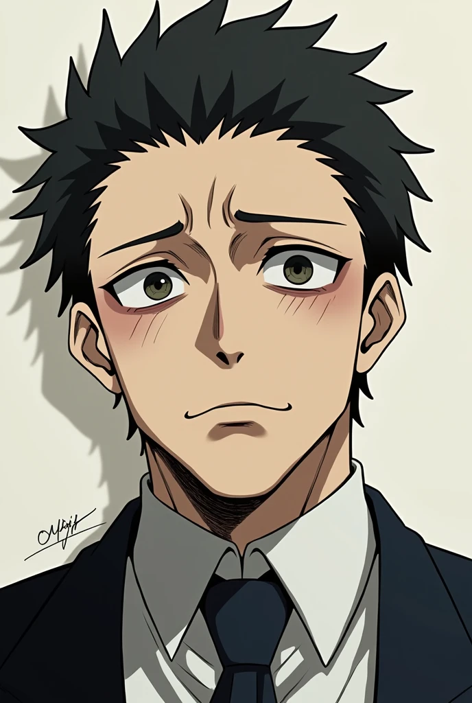 Image of the character lawyer with a tired face with dark circles and a bit of a big nose from jujutsu kaisen higuruma hiromi 