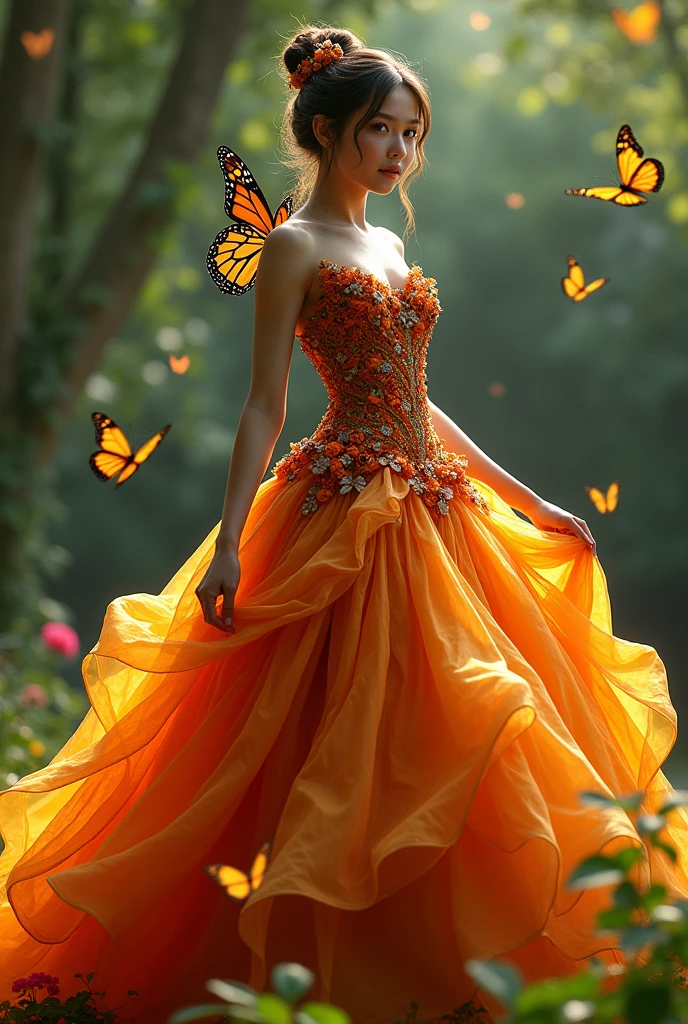 Create a princess dress based on a monarch butterfly