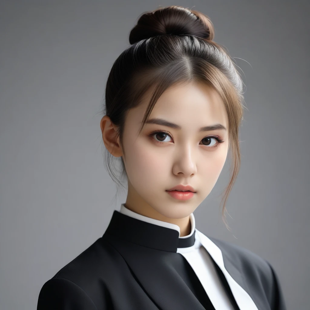 8k, Ultra-high resolution, Highest quality, masterpiece, Rule of thirds photograph,surreal, photograph, 1 Girl, (:1.3), pretty girl, Cute Face, Beautiful eyes in every detail, Detailed,masterpiece,One Girl:1.2,Japan Female Teachers,extream close up,sad,streaming tears,Black short hair,Messy bun hair,(black suit:1.3),Nun's clothing,(Impressionist Portrait of a Beautiful Girl), (Gray background:1.3),(Impressionist light and colour),Dedication to God,Realistic Skin, Perfect and beautiful face ,Perfect and cute face, Skin with attention to detail, Perfect limbs、Narrow waist,Looking at the audience、beauty,Long neck,clavicle,(((Ideal body type))),A cup small breasts :2,Portraiture:2,Perfect Anatomy,Vividly detailed,detailed,surreal,Light and shadow,spotlight