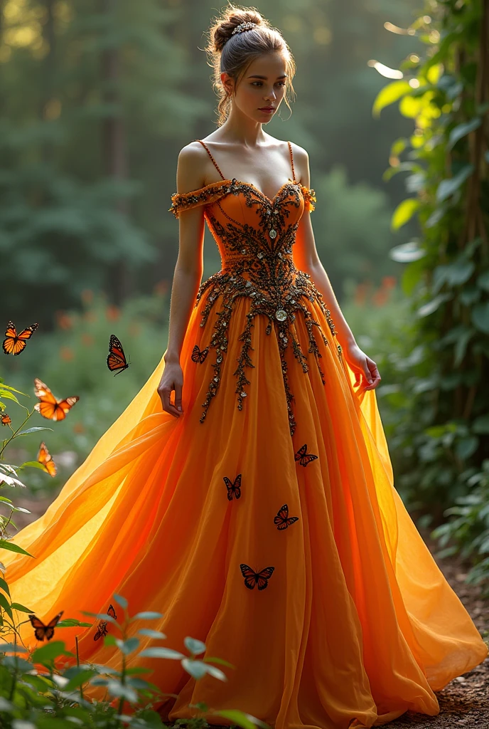 Create a princess dress based on a monarch butterfly 