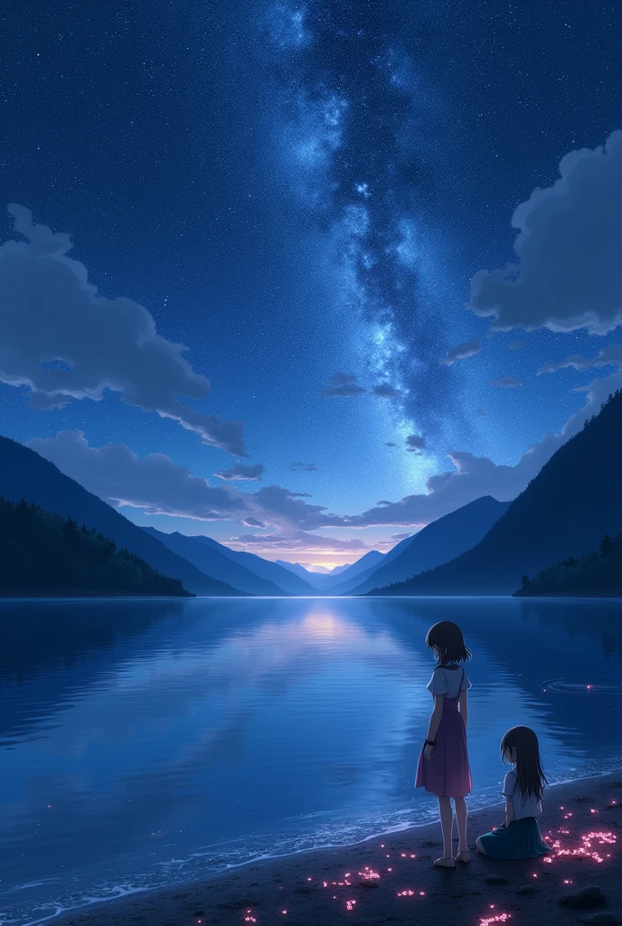 Lake toba with anime sceen full sky night
