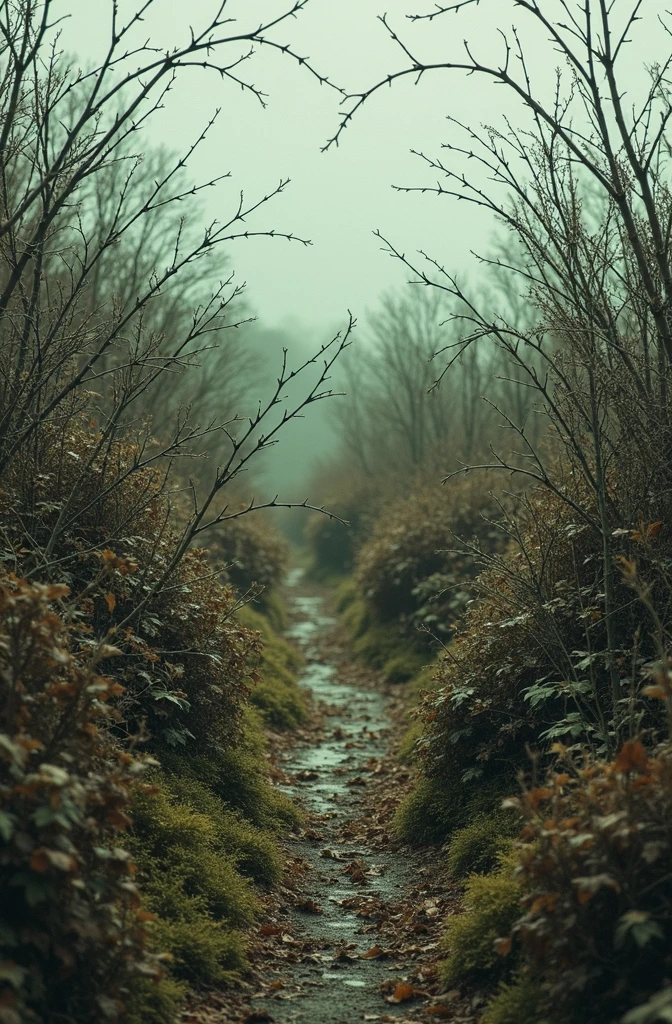 **A barren garden with weeds**: A neglected garden overrun by weeds and thorns, symbolizing negative thoughts and their consequences.