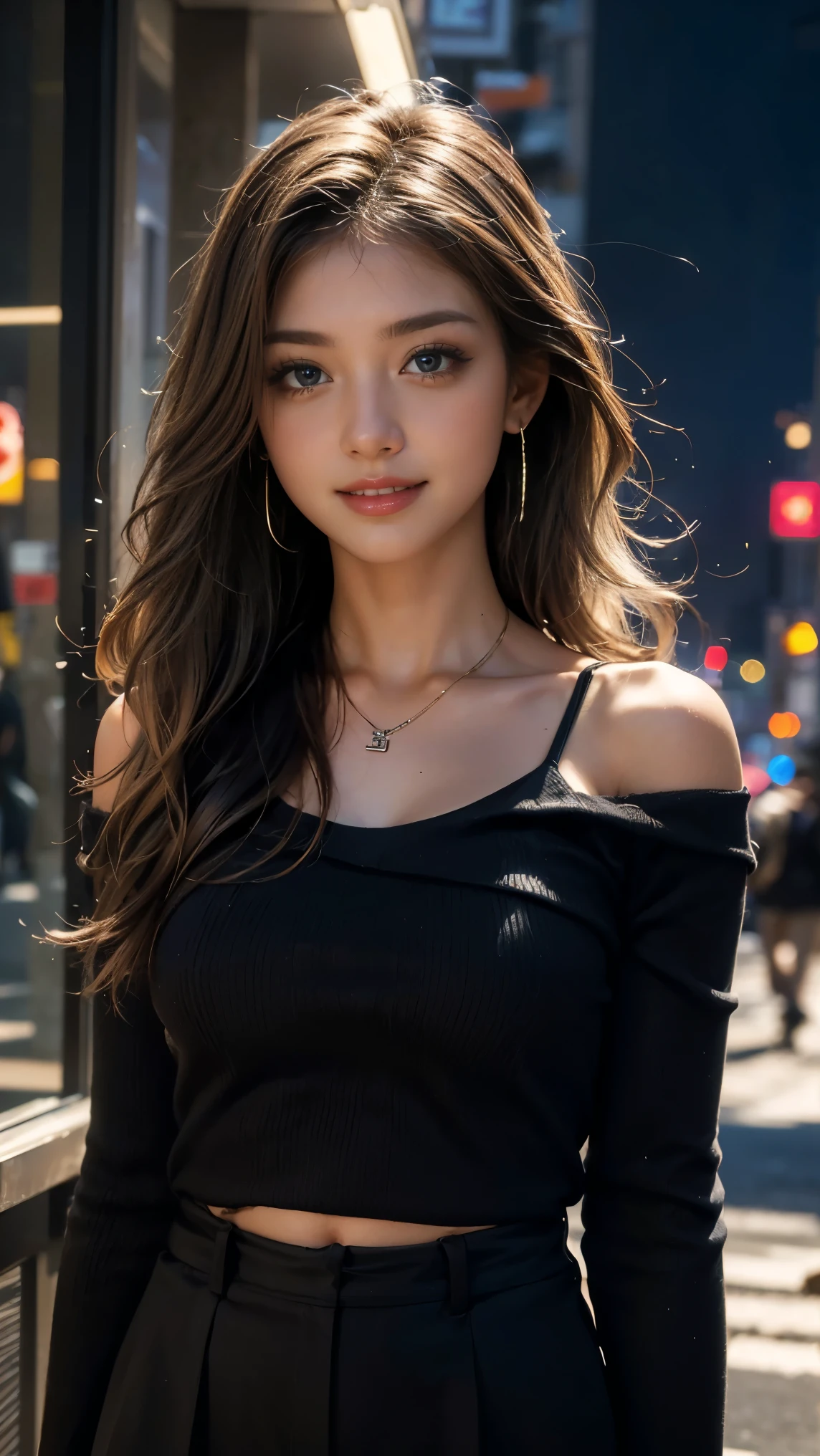 ((Highest quality, Tabletop, Ultra-high resolution、The most complex and detailed depiction))、(Bright lighting:1.1)、(Beautiful woman:1.1)、(Very light wavy hair:1.5), 8k, masterpiece, RAW Photos, Highest quality, Realistic, extremely detailed CG unity 8k wallpaper, Written boundary depth, Cinematic Light, Lens flare, Ray Tracing, (Very beautiful face, Beautiful Lips, Beautiful Eyes), Exquisitely detailed face, ((Highly detailed skin)) one person&#39;s, In the Dark, Deep Shadow, cute japanese gal, 1 person, (スリム slender fit-muscled body:1.3), ((View your viewers)),(Big smile:1.3), (Midnight, Dark Night, (Neon Signs), (Blurred Background), Dim Light), (No people in the background:1.3), Beautiful earrings,, necklace, Clear Eyes, walk , Front shot:1.8, (Big eyes), I&#39;m looking forward to, (Full Body Shot), Open the navel, (View your viewers:1.3), Center of chest, (Camel Toe), Thick thighs, Turn back, (Leather Bikini), ((Color Bikini)), (Tight Bikini), Ultra Micro Bikini 1.8,Blonde meshウェーブヘア:1.8,Grey Eyes:1.8,long and voluminous lashes:1.5,Sunburned skin:1.8,big, Narrow eyes:1.9,shut up.:1.9,Voluminous Curly Hair:1.8,Blonde mesh:1.8,Tight waist:1.5,Round and beautifully shaped butt:1.5,big pupils:1.5,Tear bags,Transparent double eyelids,Model pose:1.5,Embarrassed look:1.5,Low-rise panties:1.8,Thong Panties:1.9,