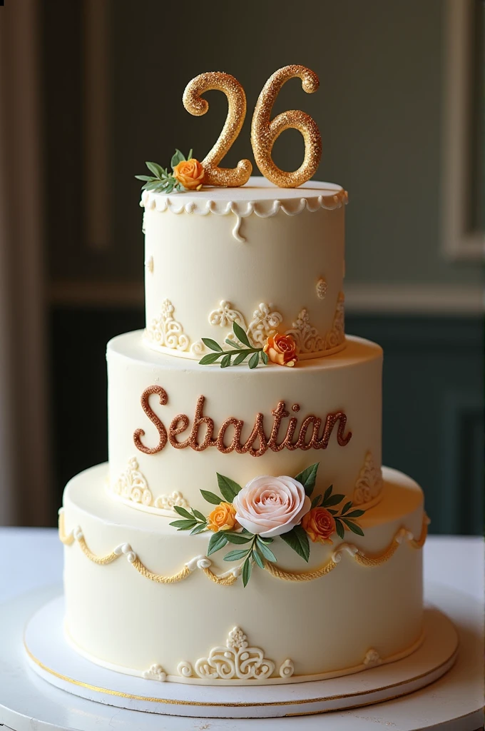 Birthday cake that says Sebastian and the number 26