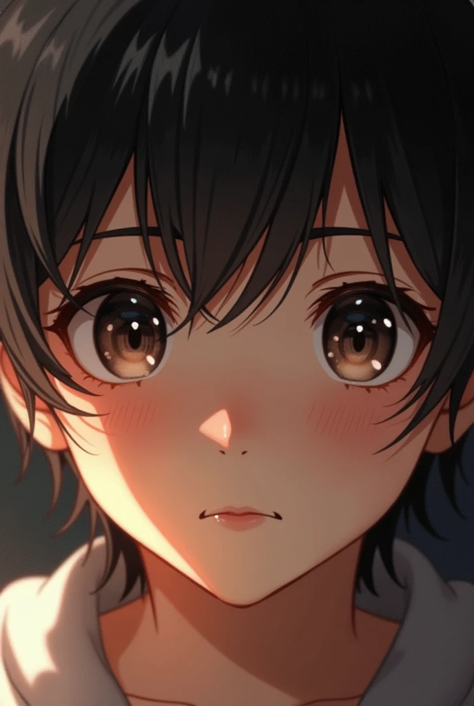 very handsome boy, tender, Dark colored eyes, slightly wavy black hair