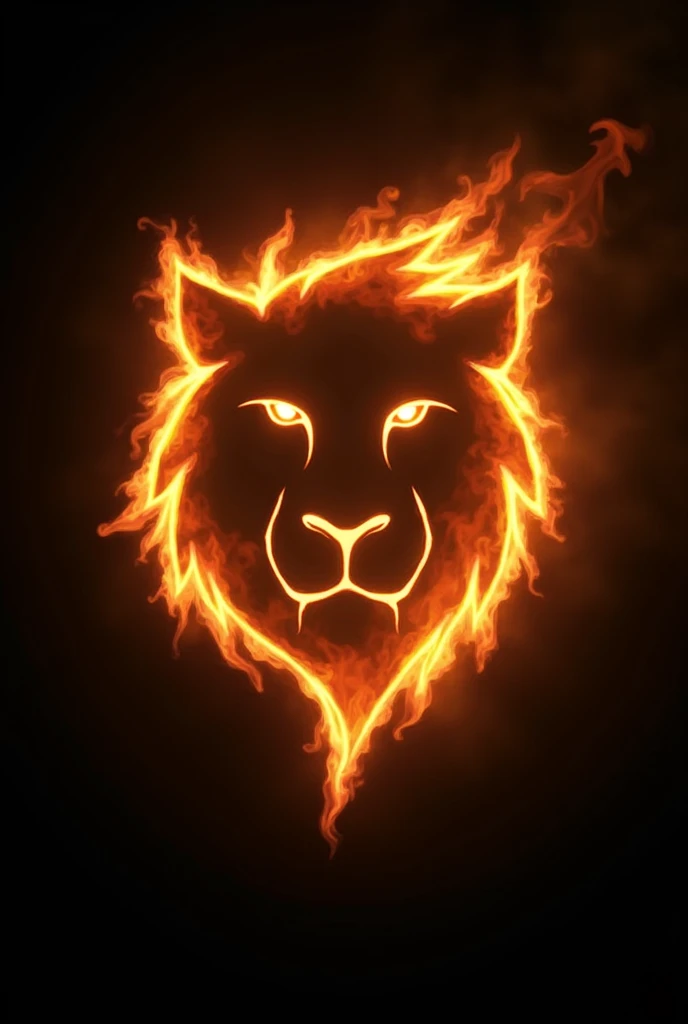 A flame forming the face of a minimalist lion