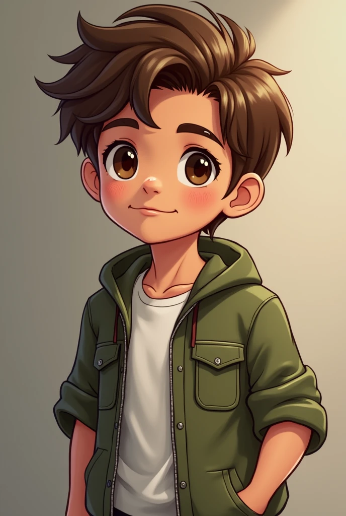 Brown haired boy,Brown eyes,brown skin,casual clothes,SEX,cara SEX, handsome, animated 